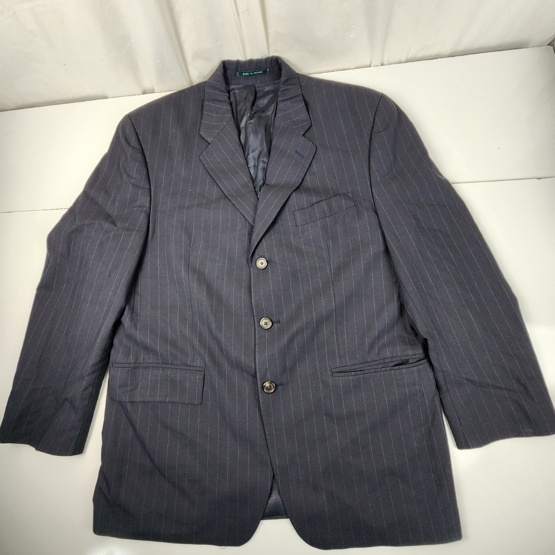 Ralph Lauren Navy Blue Pinstripe 3-Button Men's Suit Jacket Size 42R
