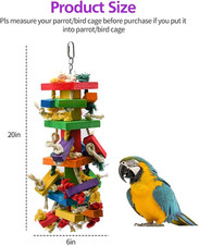 Large Parrot Toy, 20in Bird Parrot Toy, Multicolored Natural Wooden Bird Chew...