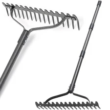 Thatch Rake, 63" Heavy Duty Metal Lawn Leveling Rake with 17 Tines, Garden To...