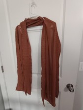 Rust Beaded Chiffon Long Scarf 18" x 76" Sheer Oblong Wrap