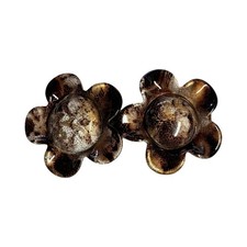 VTG Brown Patterned Flower Barrette Hair Clip Made in Taiwan Brown Gold Retro