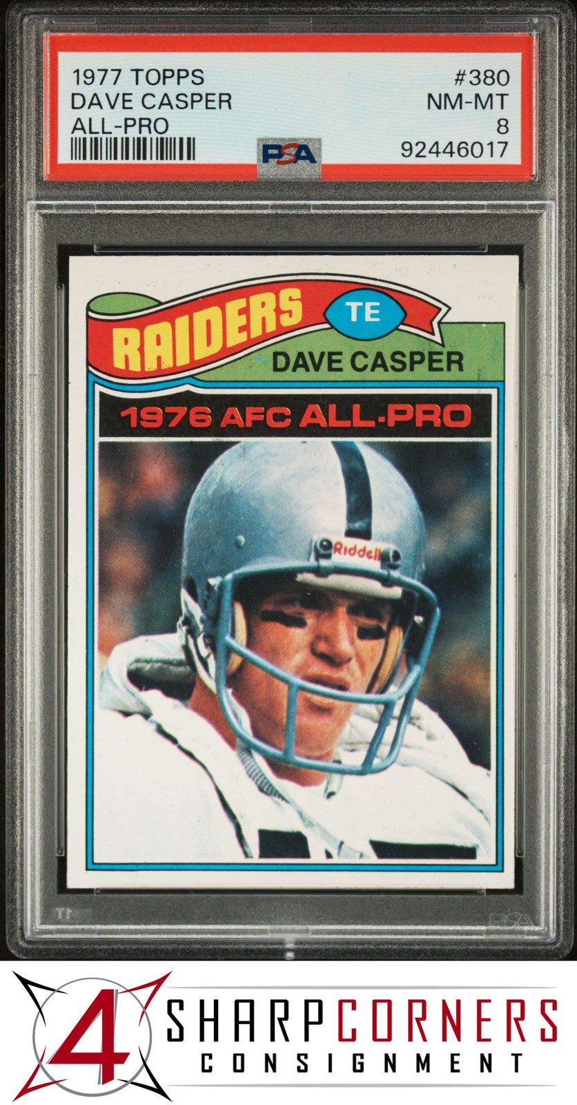 1977 TOPPS ALL-PRO #380 DAVE CASPER RC RAIDERS HOF PSA 8