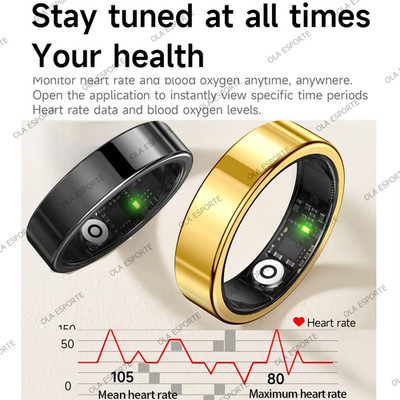 Smart Ring Health Tracker, IP65 Waterproof Monitor for Heart Rate & Fitness