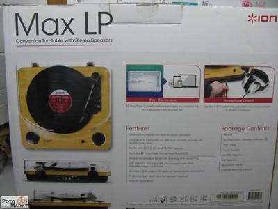 Plattenspieler ION MAX LP - USB, Stereo Lautsprecher, AUX Input, Audio Output 