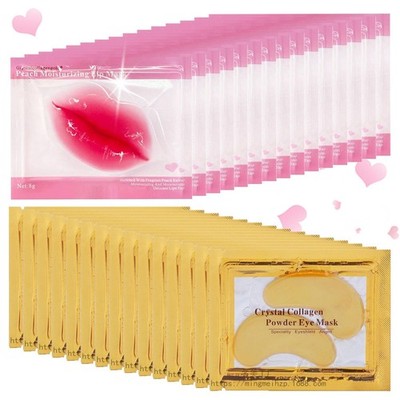 30 Pairs Lip Mask & Eye Mask, 24K Gold Under 0.03 Fl Oz (Pack of 30), 