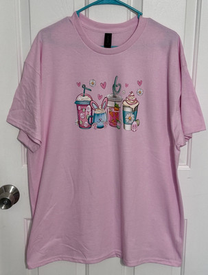 Happy Easter Bunny Coffee Lover Latte Iced Coffee Easter T-shirt Women s XL Pink
