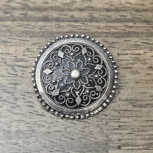 Sterling Silver Antiqued Round Brooch - 1.5"