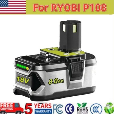 For RYOBI P105 18V  High Capacity Lithium  8000mAh Battery Charger P107 BPL18151