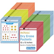 50 Packs Oversized Dry Erase Pockets Reusable Plastic Sleeves 5 Colors Ticket...