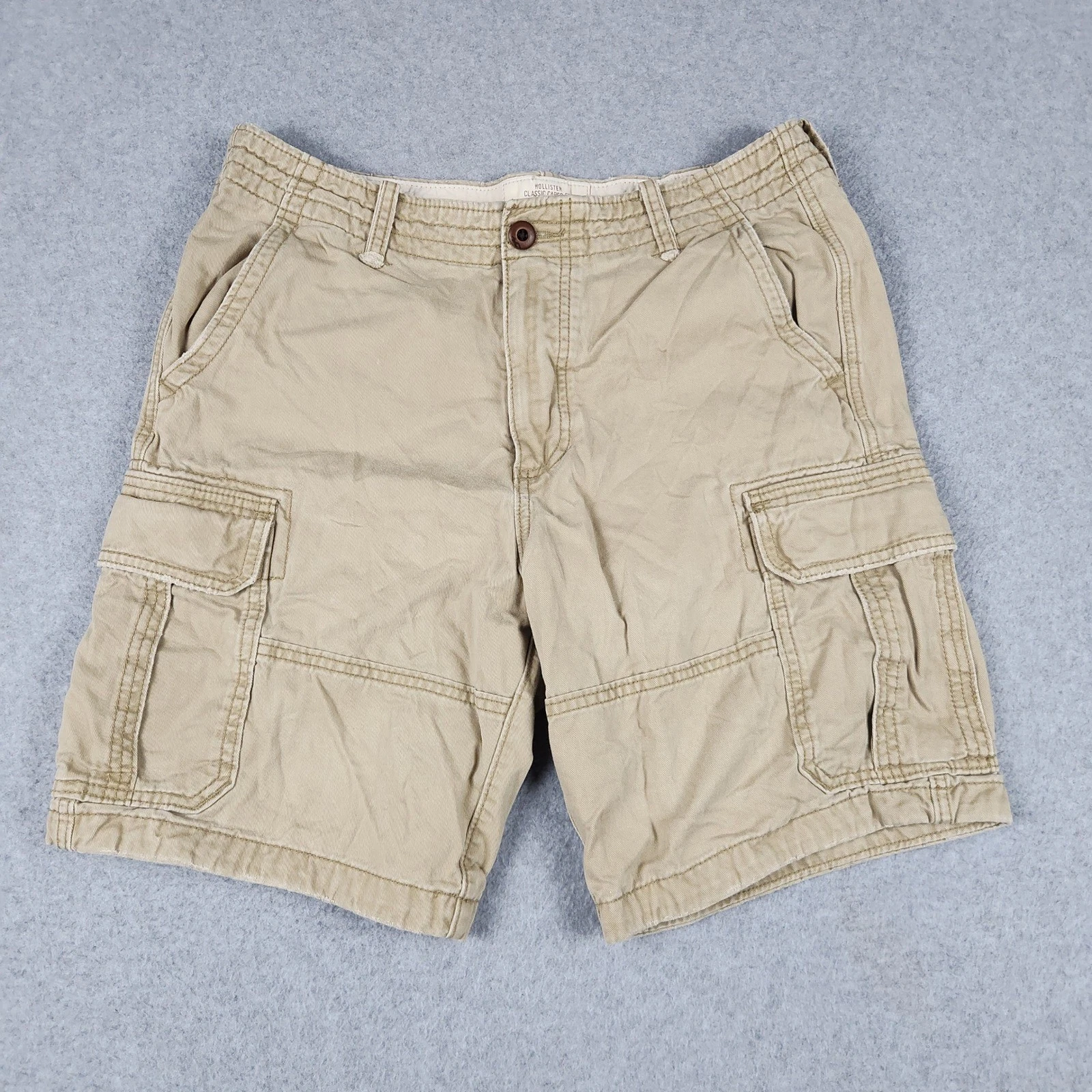 Hollister Cargo Shorts Mens 33 Tan Classic Cargo Fit Cotton Multi Pocket Utility