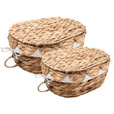 Set of 2 Round Wicker Baskets with Scalloped Lids, Handles, Removable Liners ...