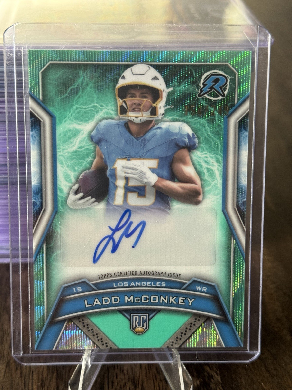 2024 Topps Resurgence Ladd McConkey Rookie Signature RC Aqua Surge Auto /249