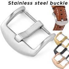 Brushed Stainless Steel Buckle Leather Watch Strap Pin Clasp 16mm 18mm 20mm 22mm