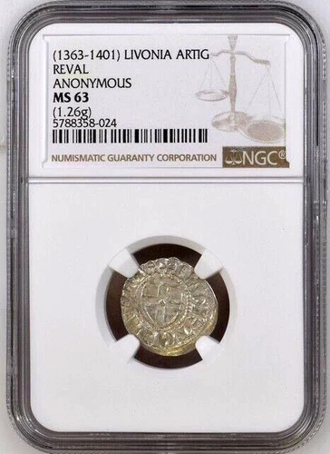 Livonia Estonia Reval Artig Silver 1363-1401 NGC MS 63  Wennemar von Brüggenei