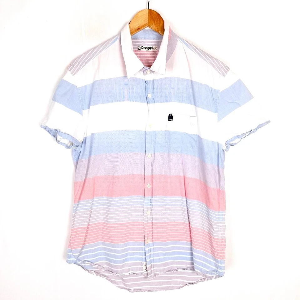 STYLE DESIGUAL : 42C1265 Chemise Homme Taille XL Manches Courtes Coton Rose Rayé - Photo 1/4