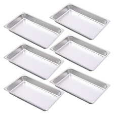 Multi-Use Stainless Steel Hotel Pans, 2.5" Deep, Pack of 6, Anti-Jam Design