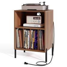 Record Player Stand w/Charging Station 5 Storage Compartments Anti-toppling Kits