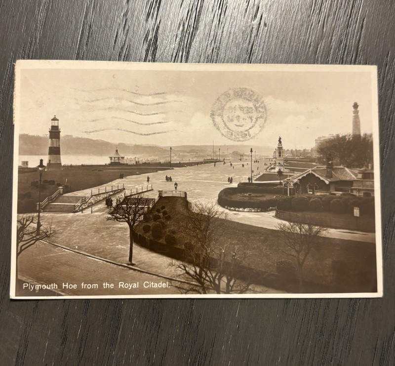 1928 Real Photo Picture PostCard Antique Plymouth Hoe Royal Citadel to USA 1/2 p