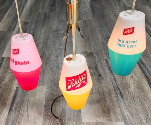 Vtg Schlitz Beer Sconces Hanging Wall Lamp Plastic Plug In Lights Tri Color 60s - Picture 2 of 18