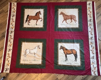 Vintage Cranston VIP Horse Fabric 4 Panel Quilt Blocks Western Cowboy Horse
