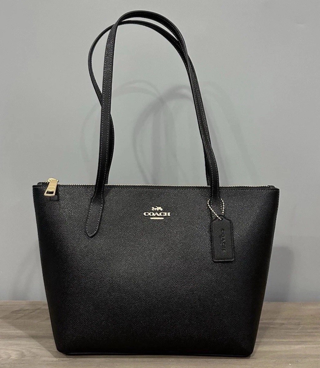 NWT COACH Fiona Zip Tote Bag In Leather CW395, Black Gold | eBay