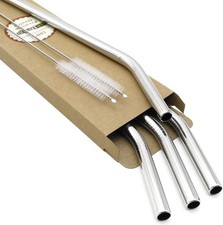 12 Inch Reusable Stainless Steel Drinking Straws 9mm Extra Wide Set of 4 With Br