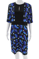Carolina Herrera Womens Black Floral Sheath Dress 3/4 Sleeve Size 12