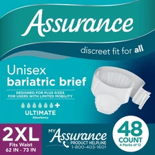 Assurance Unisex Bariatric Briefs, 2XL, 48 Count