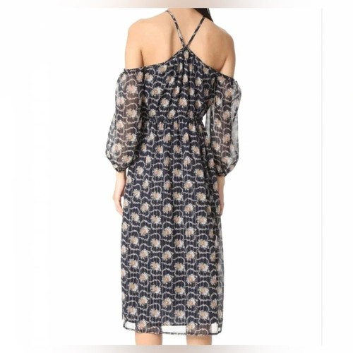 Club Monaco Tansa Kleid in tiefem Saphirblau Blumenmuster Metallic Gr. 2 - Bild 3 von 16