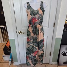 Show Me Your Mumu Tropical Palm Leaf Floral Maxi Dress Peach Green Small Travel