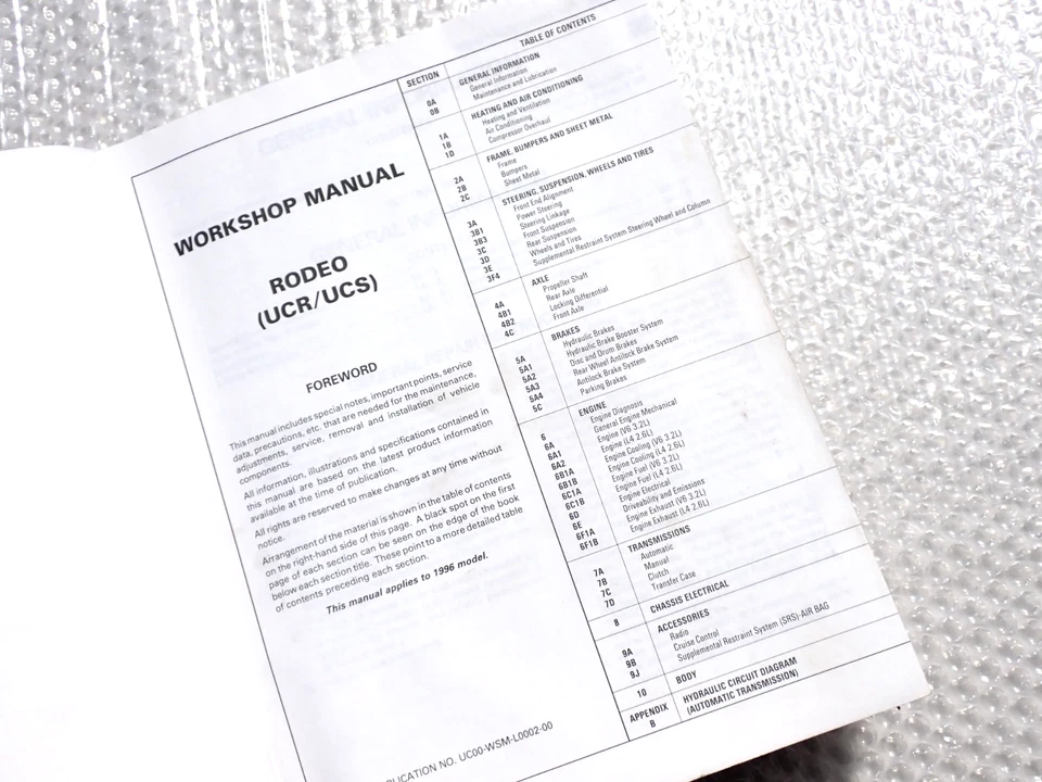 Isuzu Rodeo 1996 [UC] manual de reparación de servicio de taller Foto 3 de 3