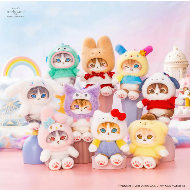 Mofusand × Sanrio Characters Plush Mascot 9pc Set Potefuwa Japan