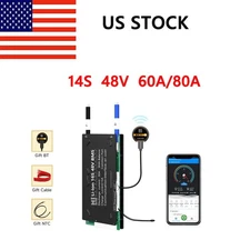 US 14S 48V 60/80A Li-Ion Battery Smart Bluetooth BMS Same Port w/ Balance+NTC