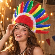 Indian-Influenced Feather Headdress Festival Feather Headdress with Decorative