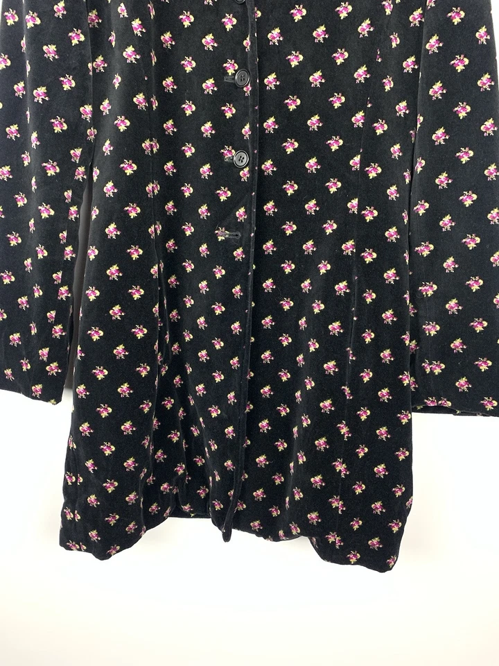 Abrigo Largo Vintage Laura Ashley Floral Terciopelo Damas Talla UK 12 Raro Diseñador Años 90 Foto 3 de 4