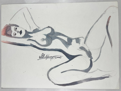   Nude Night Woman Original Graphic Circa 2005 Signed Expressive Lines 30x22cm