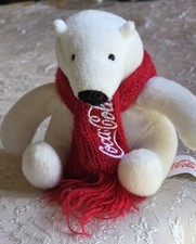 Coca Cola Polar Bear Plush Mini 4" Coke Logo Red Scarf Collectible