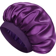 Deep Purple Satin Silk Bonnet Double Layer Sleep Cap