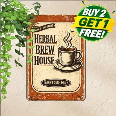 Refreshing Tea Service Here Dark Yellow Retro Metal Sign Wall Decor