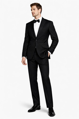 Schwarzer 2-teiliger Dinner Anzug spitzes Revers Jacke Hose Kreuzfahrt Abschlussball formeller Abend