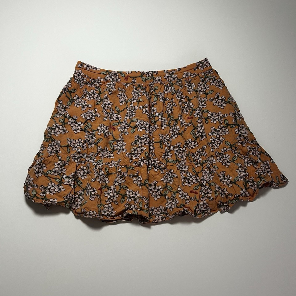 Mambo Womens Orange Floral Viscose Mini Skirt Size 12 Boho Tiered Summer Skirt