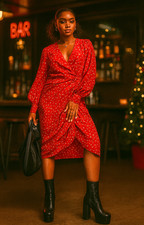 Glamorous Womens Long Sleeve Fitted Wrap Dress In Multi Red Ditsy Floral RRP £40