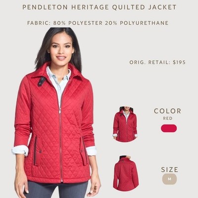Pendleton Heritage Quilted Jacket Women s M Red Zip Up Lightweight Coat Pockets