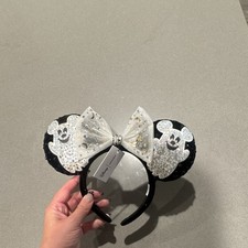Disney x BaubleBar Mickey Mouse Ears Headband Black/White Rhinestone Bow