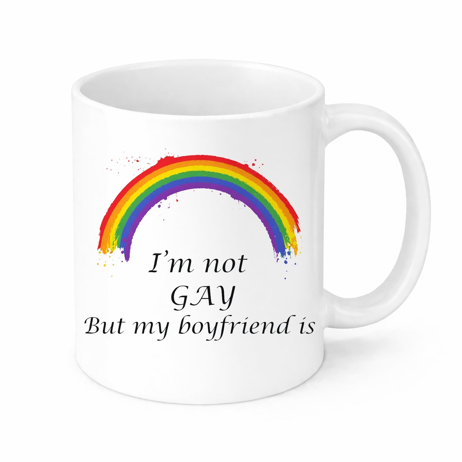 Humorous Rainbow LGBTQ Coffee Mug, 11oz, White Ceramic, Novelty Gift I'm Not Gay