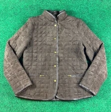 Eivissa Brown Quilted Button Up Jacket Womens Size Medium