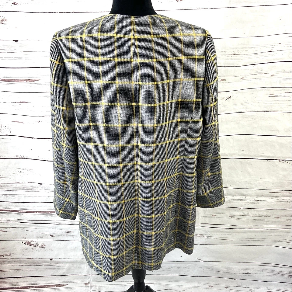 Chaqueta Kasper Mujer’s 16 Gris/Amarillo Larga Frente Abierto Mangas Largas Usada en Excelente Condición Foto 4 de 4