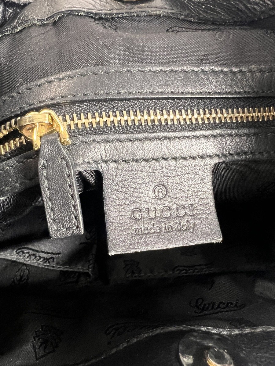 GUCCI クイーンホーボー ワンショルダーバッグ ハンドバッグ 189885 GUCCI 189885 Authentic Black Leather Queen Hobo Tote Shoulder Bag
