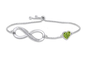 Authentic Simulated Diamond Peridot Heart Symbol Charm Bracelet in 14K Gold Plated Silver