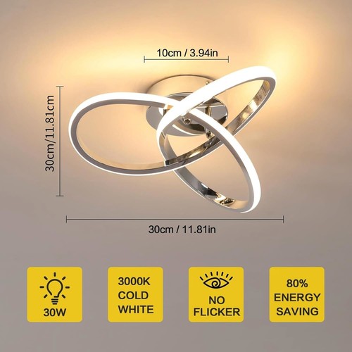 Plafoniera Moderna LeED Lampada da Soffitto 30W 3000K Argento Soggiorno Cucina - Foto 2 di 13